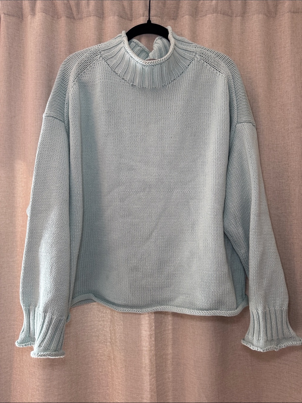 J. Crew Mint Green Roll Neck Sweater Size Large 100% Cotton Mock Neck